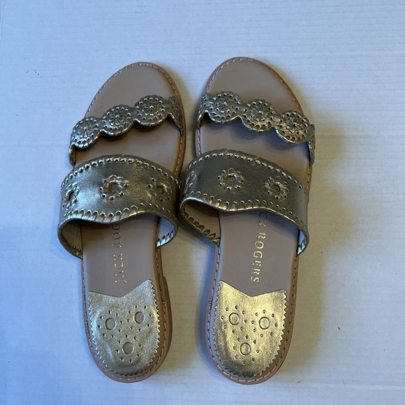 Jack Rogers Shoes - Jack Rogers Sz 10M Womens Leather Sandals Flat Gold Excellent